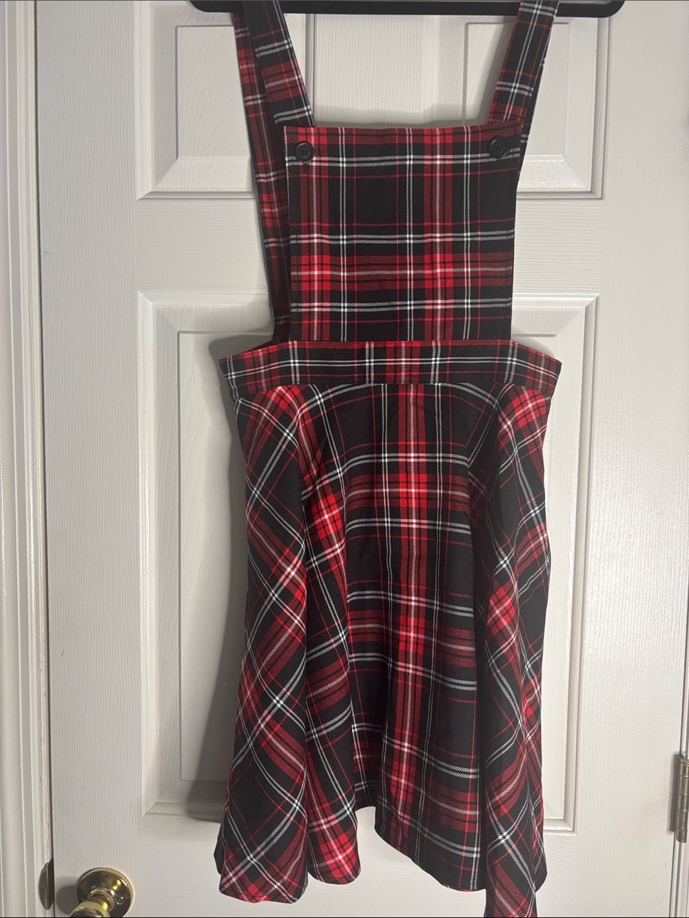 Hell Bunny Red and Black Plaid Pinafore Dress with Straps